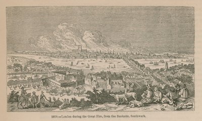 London während des Großen Brandes, von der Bankside, Southwark von English School
