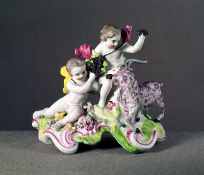 Longton Hall Gruppe, zwei Putti mit Ziege, um 1755 von English School