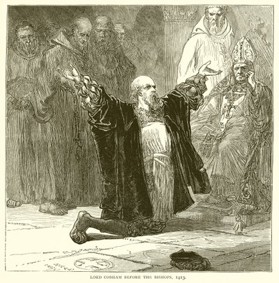 Lord Cobham vor den Bischöfen, 1413 von English School