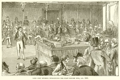 Lord John Russell stellt das erste Reformgesetz vor, 1831 von English School