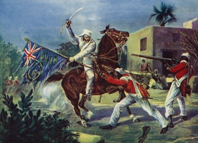 Lord Roberts kämpft gegen zwei Sepoys um die britische Standarte in Khudaganj, wofür er das Victoria-Kreuz während des indischen Aufstands erhielt von English School