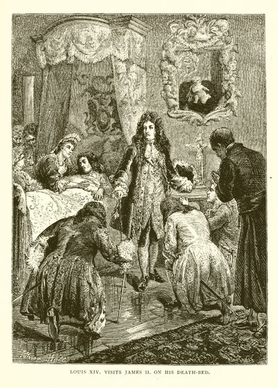 Ludwig XIV. besucht Jakob II. auf seinem Sterbebett von English School