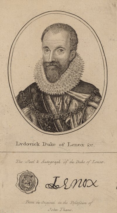 Ludovick Herzog von Lenox; Porträt und Autogramm von English School