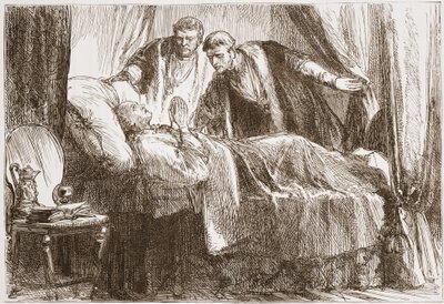 Luther auf seinem Sterbebett, Illustration aus The History of Protestantism von James Aitken Wylie, veröffentlicht 1878 von English School