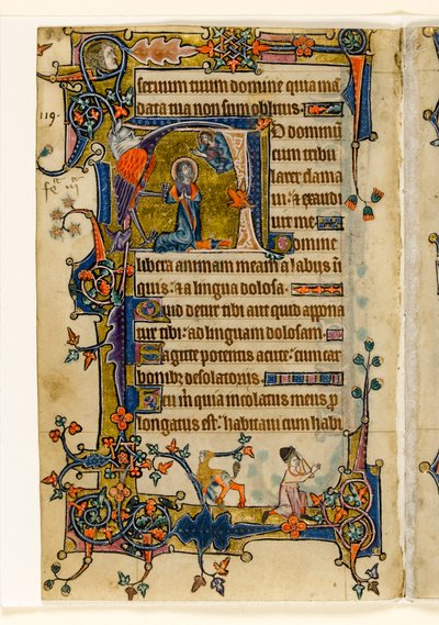 MS 1-2005, fol. 182v: David betet, historiierte Initiale aus dem Macclesfield Psalter, Use of Sarum, Ostanglien, um 1330 von English School