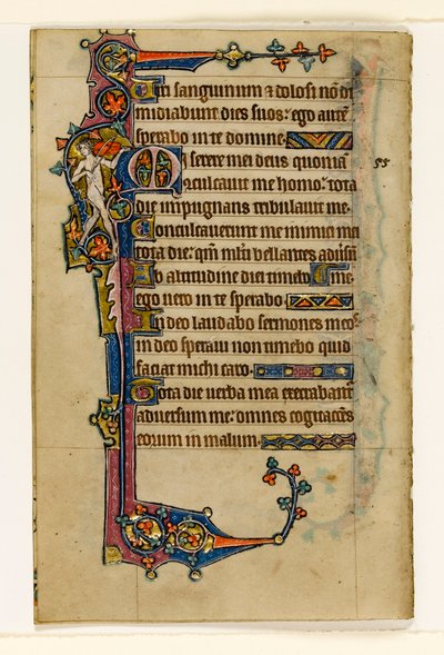 MS 1-2005, fol. 80v: Ein nackter Musiker, Randdekoration aus dem Macclesfield Psalter, Use of Sarum, Ostanglien, um 1330 von English School