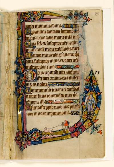 MS 1-2005, fol. 85r: Ein Büßer mit Hund, Randdekoration aus dem Macclesfield Psalter, Use of Sarum, Ostanglien, um 1330 von English School