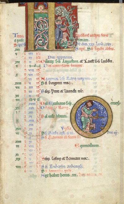 MS Hunter 229 f.5r September, aus dem Hunterian Psalter, ca. 1170 von English School