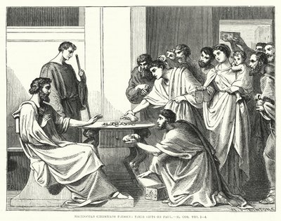 Mazedonische Christen bringen ihre Gaben zu Paulus, II Korinther VIII von English School