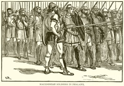 Makedonische Soldaten in Phalanx von English School