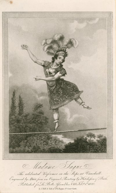 Madame Saqui, die berühmte Seiltänzerin in den Vauxhall-Gärten, London von English School