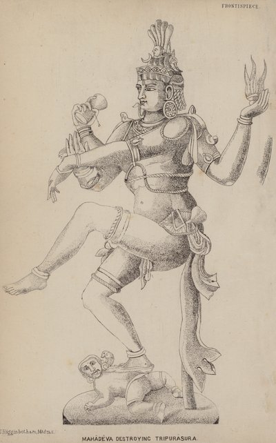Mahadeva zerstört Tripurasura (Gravur) von English School
