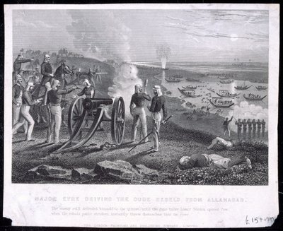 Major Eyre vertreibt die Oude-Rebellen aus Allahabad, veröffentlicht von The London Printing and Publishing Company Limited, 1857 von English School