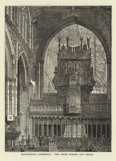 Manchester Kathedrale, das Chorgitter und die Orgel von English School