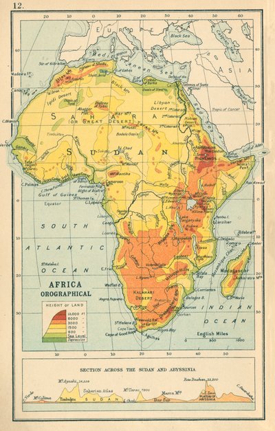 Karte: Afrika Orographisch von English School