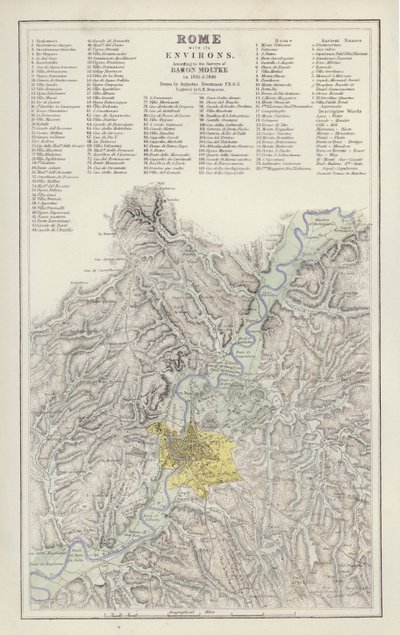 Karte: Rom und Umgebung, nach der Vermessung von Baron Moltke, 1845 und 1846, gezeichnet von Augustus Petermann von English School