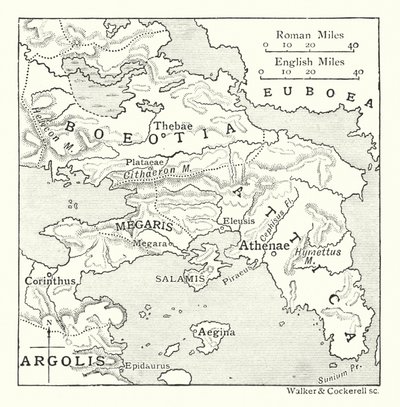 Karte einschließlich Attika, mit Salamis und Ägina, Böotien, Megaris und einem Teil von Korinthia und Argolis von English School