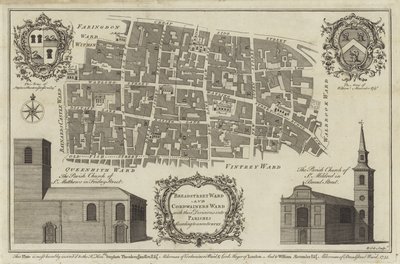Karte des Bread Street Ward und Cordwainers Ward, London von English School