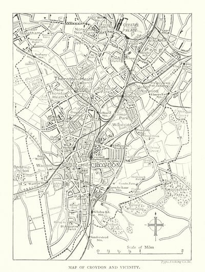 Karte von Croydon und Umgebung (Gravur) von English School