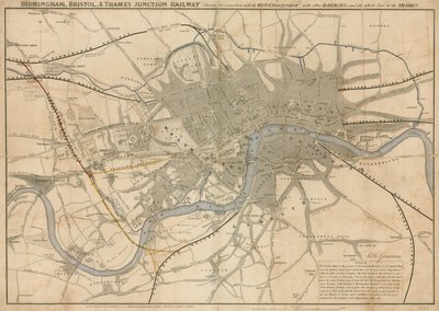 Karte von London mit der Birmingham, Bristol, Thames Junction Eisenbahn, 1839 von English School