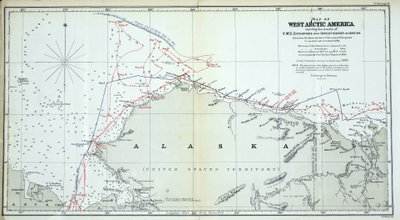 Karte von Westarktis Amerika, die die Routen der HMS Enterprise und Investigator in den Jahren 1850-1854 zeigt von English School