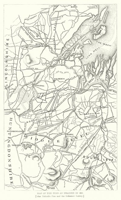 Karte der Fens, wie sie 1830 entwässert wurden (Stich) von English School