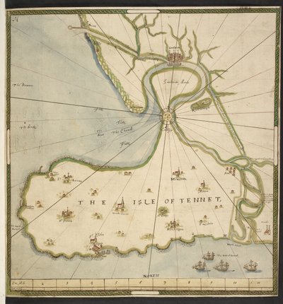 Karte der Isle of Thanet und Sandwich Marsh, basierend auf einem Plan von John Rogers, ca. 1610 von English School