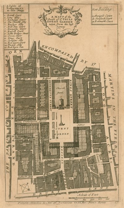 Karte der Pfarrei St. Pauls, Covent Garden, London von English School