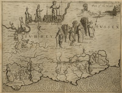 Karte des Südens von England, einschließlich London, Surrey und Sussex von English School