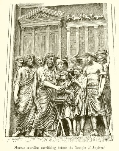 Marcus Aurelius opfert vor dem Tempel des Jupiter von English School