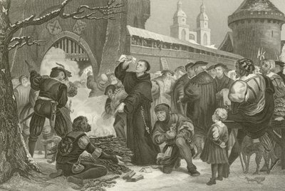 Martin Luther verbrennt die Bulle des Papstes von English School