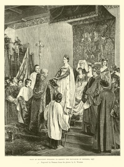 Maria von Burgund schwört, die Privilegien von Brüssel zu respektieren, 1477 von English School