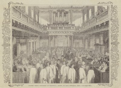 Maundy-Geldprozession in der Whitehall-Kapelle am Gründonnerstag, 1844 von English School