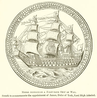 Medaille mit einem erstklassigen Kriegsschiff von English School