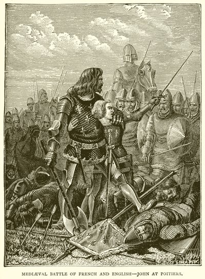 Mittelalterliche Schlacht zwischen Franzosen und Engländern--Johann bei Poitiers von English School