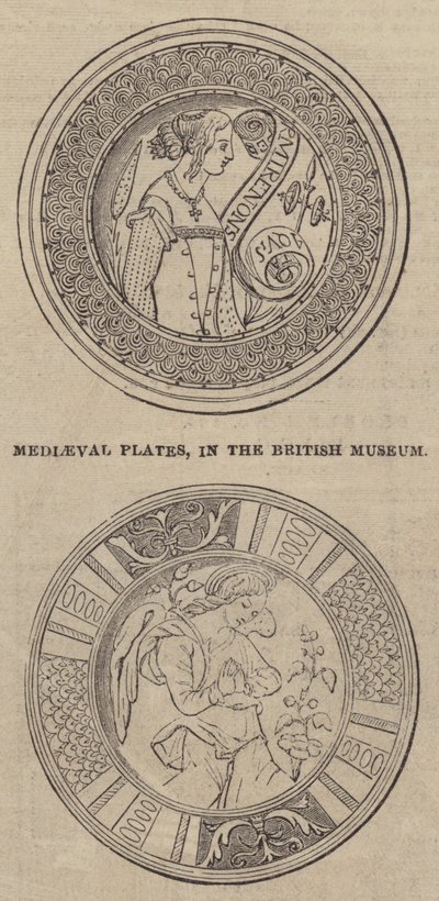 Mittelalterliche Platten, im British Museum (Gravur) von English School