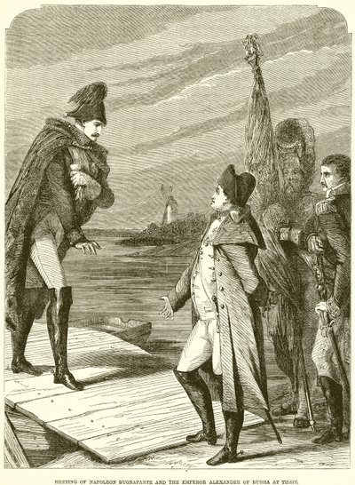 Treffen von Napoleon Buonaparte und Kaiser Alexander von Russland in Tilsit von English School