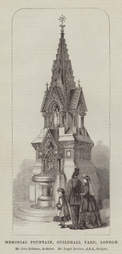 Gedenkbrunnen, Guildhall Yard, London, Mr. John Robinson, Architekt, Mr. Joseph Durham, ARA, Bildhauer (Gravur) von English School