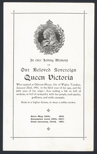 Gedenkkarte für Königin Victoria von English School
