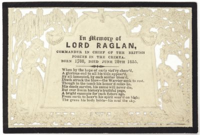 Gedenkkarte zum Andenken an Lord Raglan von English School