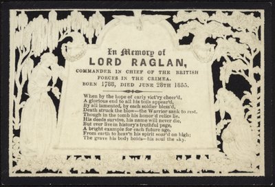Gedenkkarte zum Andenken an Lord Raglan von English School