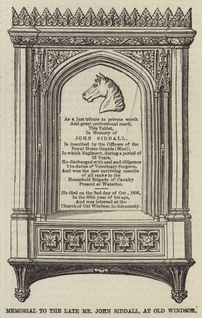 Gedenkstätte für den verstorbenen Mr. John Siddall, in Old Windsor (Stich) von English School