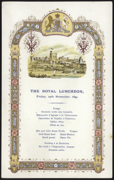 Menü für das königliche Mittagessen von English School
