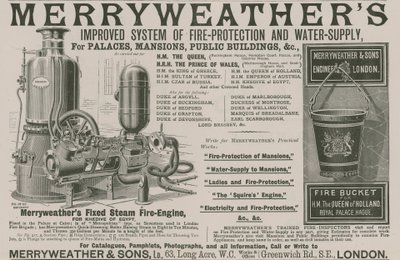Merryweathers verbessertes System des Brandschutzes und der Wasserversorgung von English School