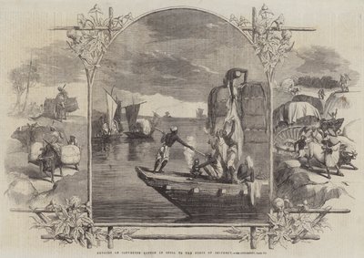 Methoden des Baumwolltransports in Indien zu den Verschiffungshäfen (Stich) von English School