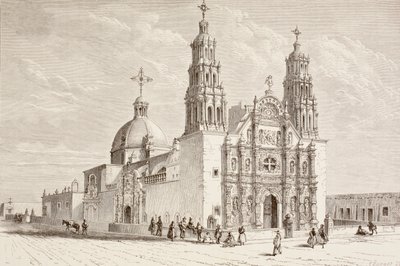 Metropolitankathedrale auf der Plaza de Armas, Chihuahua, Mexiko im neunzehnten Jahrhundert (Litho) von English School