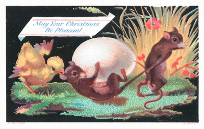 Mäuse, Küken und Ei, Weihnachtskarte von English School