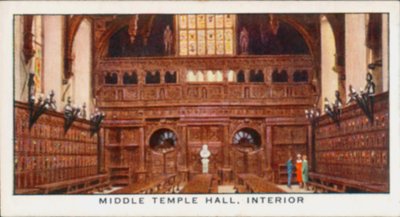 Middle Temple Hall, Innenansicht (Farblithografie) von English School