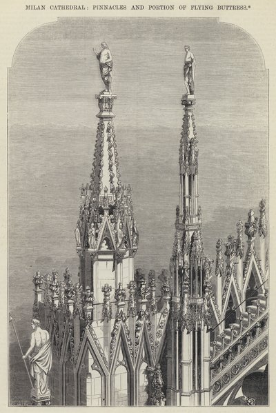 Mailänder Dom, Spitzen und Teil des Strebebogens (Gravur) von English School