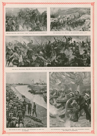 Militärische Aktionen mit britischen Seeleuten während der Regierungszeit von Königin Victoria: der Zulukrieg, der Burenkrieg, der Mahdi-Aufstand im Sudan, der Boxeraufstand und der Anglo-Ägyptische Krieg von English School